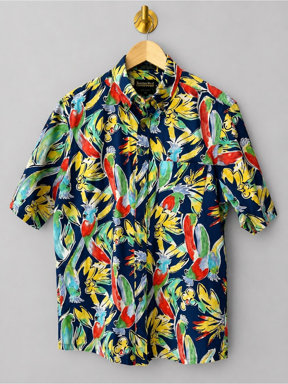 Flying Scotsman Tropical Parrot Print Hawaiian Button-Up Shirt Short Sleeve